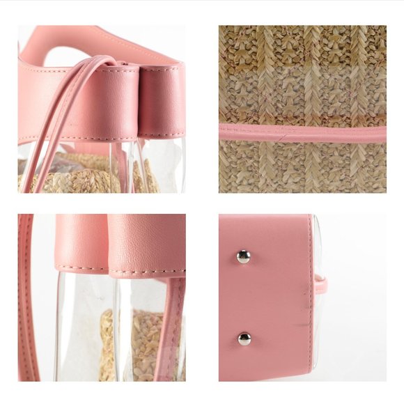 ✧ CHANEL pink leather, PVC & straw tote bag - Picture 7 of 14